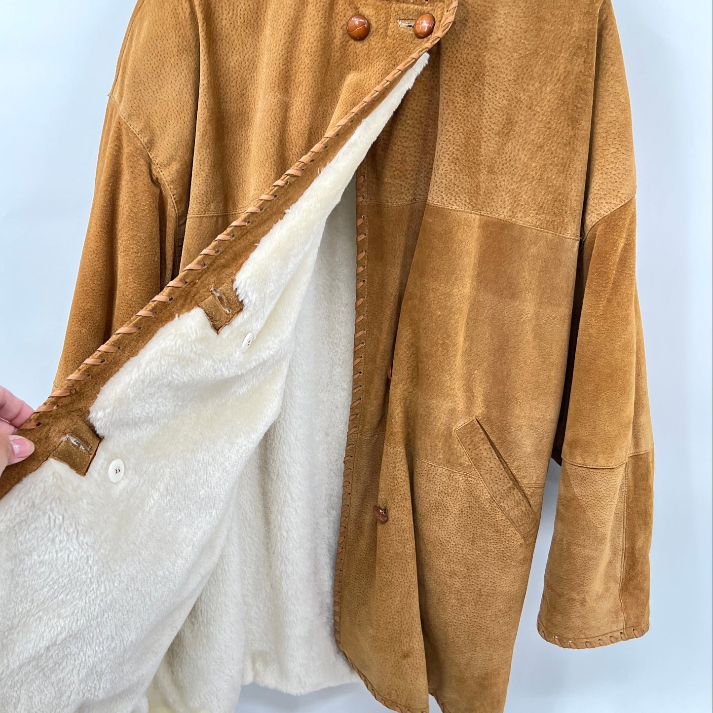 Vintage Annex Suede Leather Faux Shearling Coat Jacket