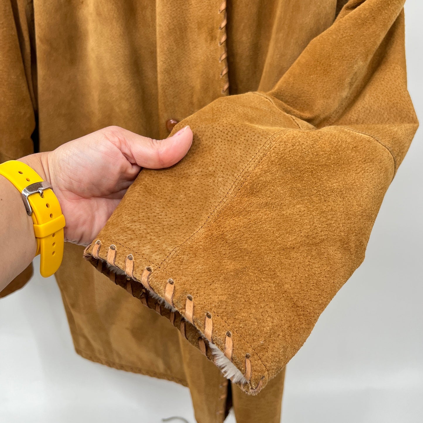Vintage Annex Suede Leather Faux Shearling Coat Jacket