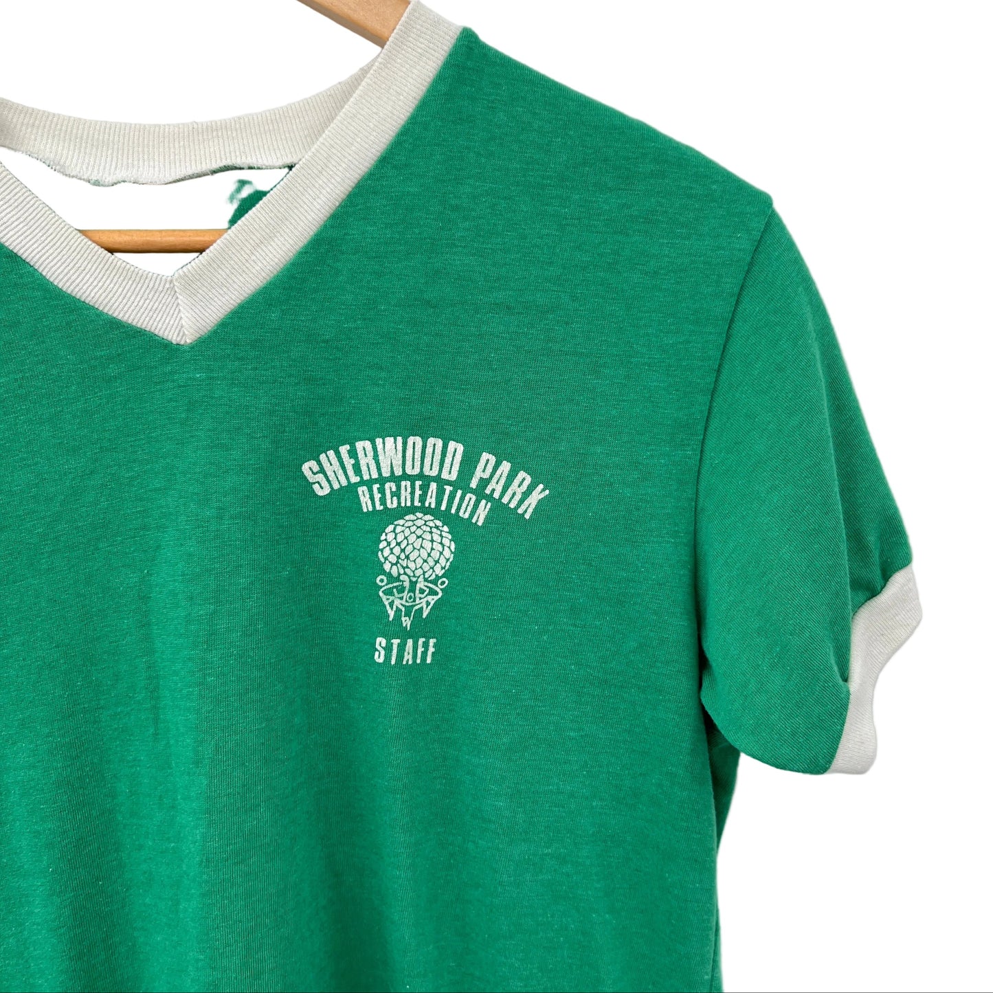 Vintage V-neck Sherwood Park Recreation Staff T-shirt