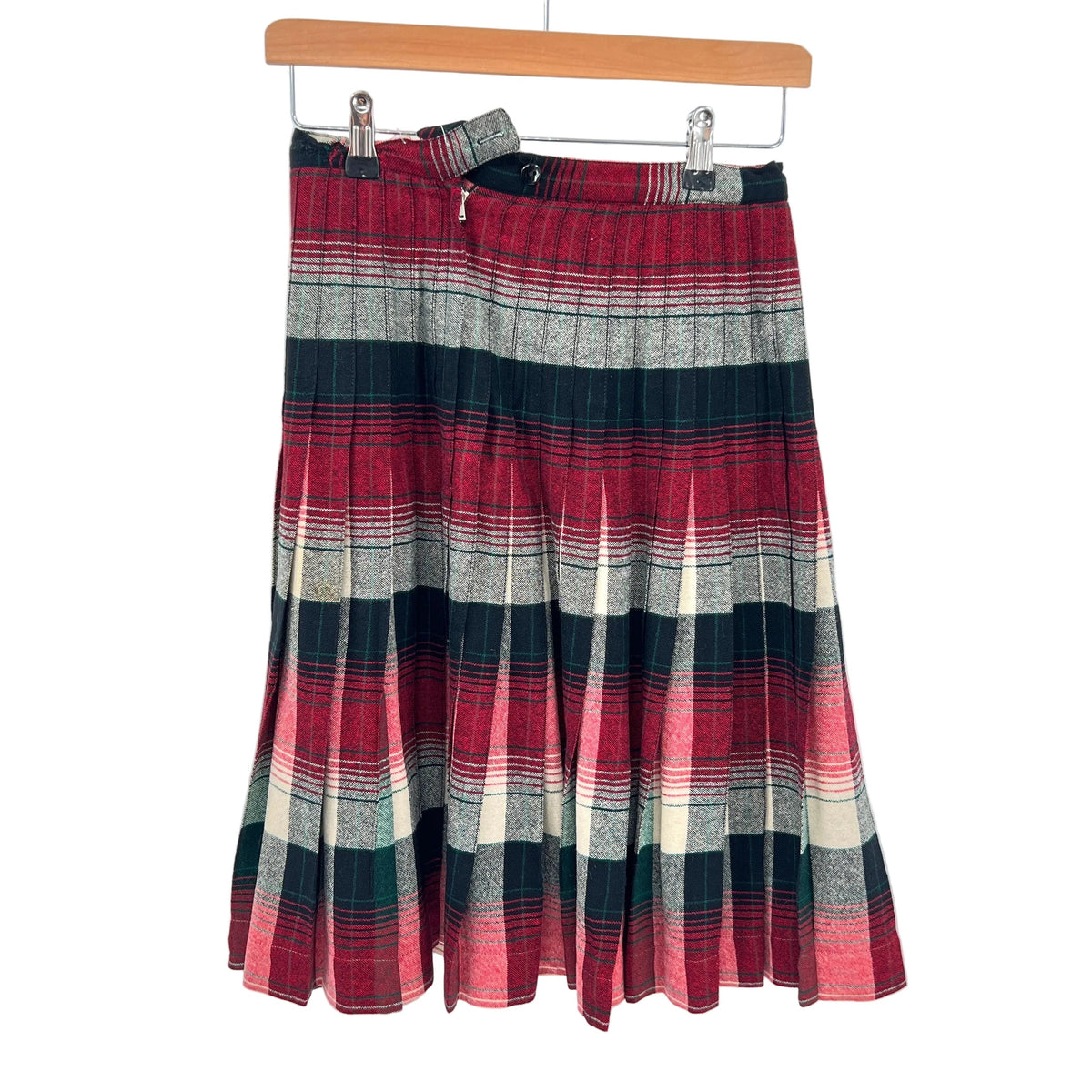 Vintage Sportstrite Reversible Wool Pleaded Midi Skirt
