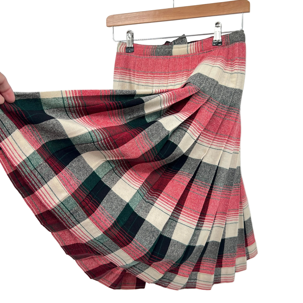Vintage Sportstrite Reversible Wool Pleaded Midi Skirt