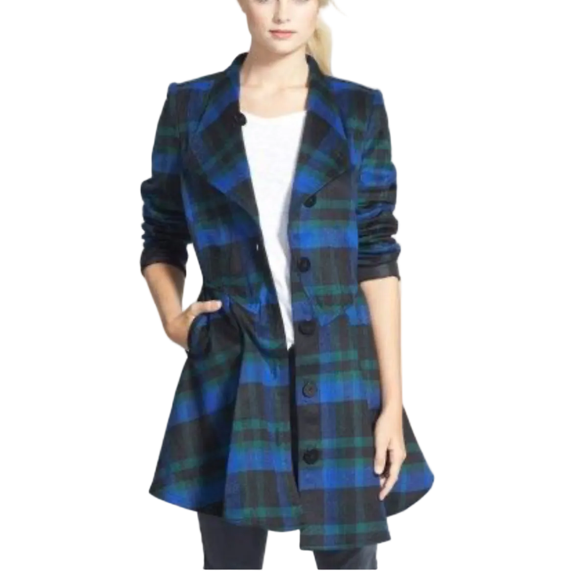 Kersh Plaid Twist Swing Style Ligth Coat