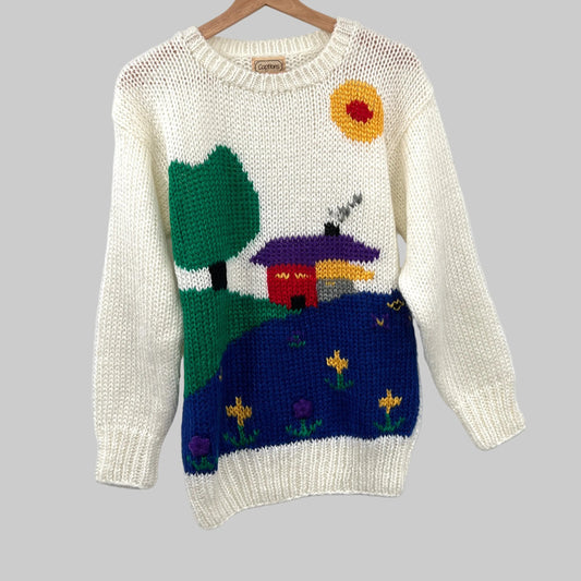 Vintage Captions Folk-art Landscape Sweater