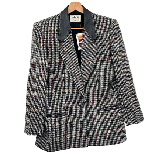 Vintage Kasper Leather Collar Wool Blend Blazer