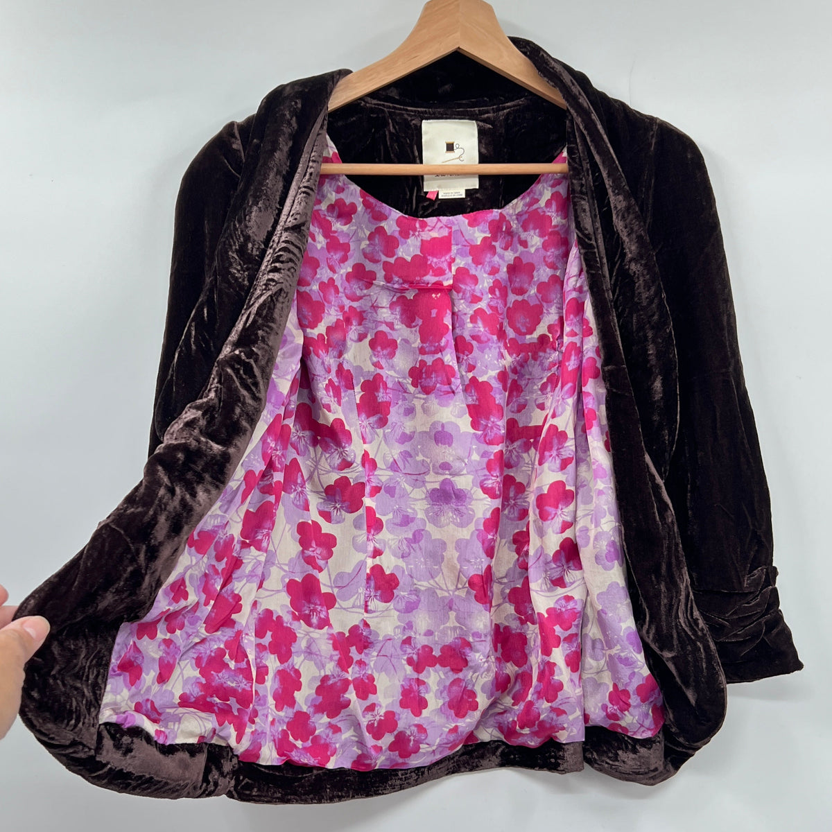 Elevenses Velour 3/4 Sleeves Drape Front Cropped Blazer