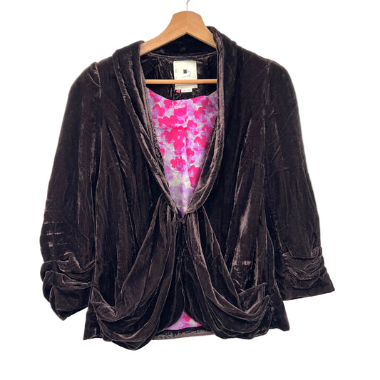 Elevenses Velour 3/4 Sleeves Drape Front Cropped Blazer