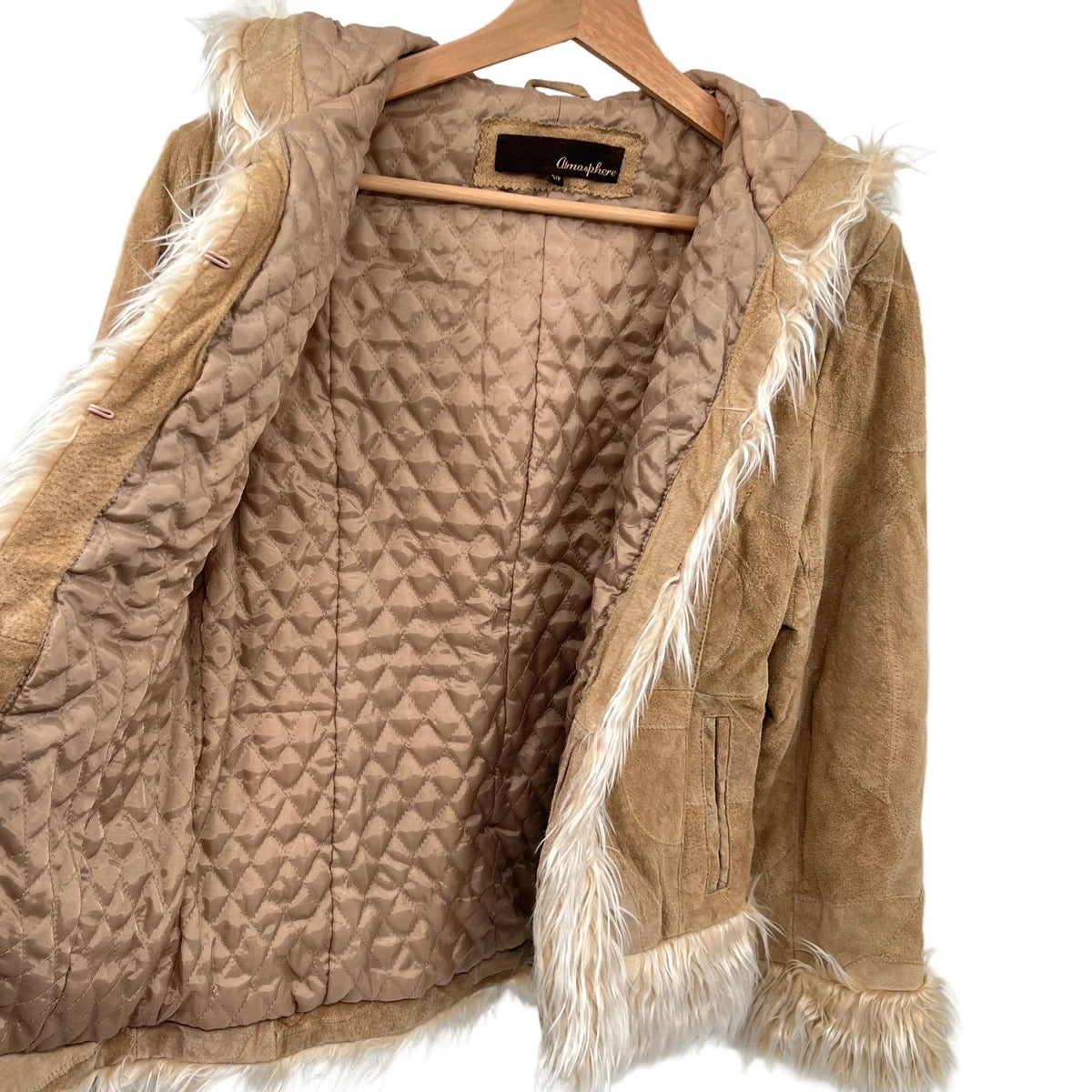Y2K Penny Lane Style Suede Leather Patches and Faux Fur Trims Jacket
