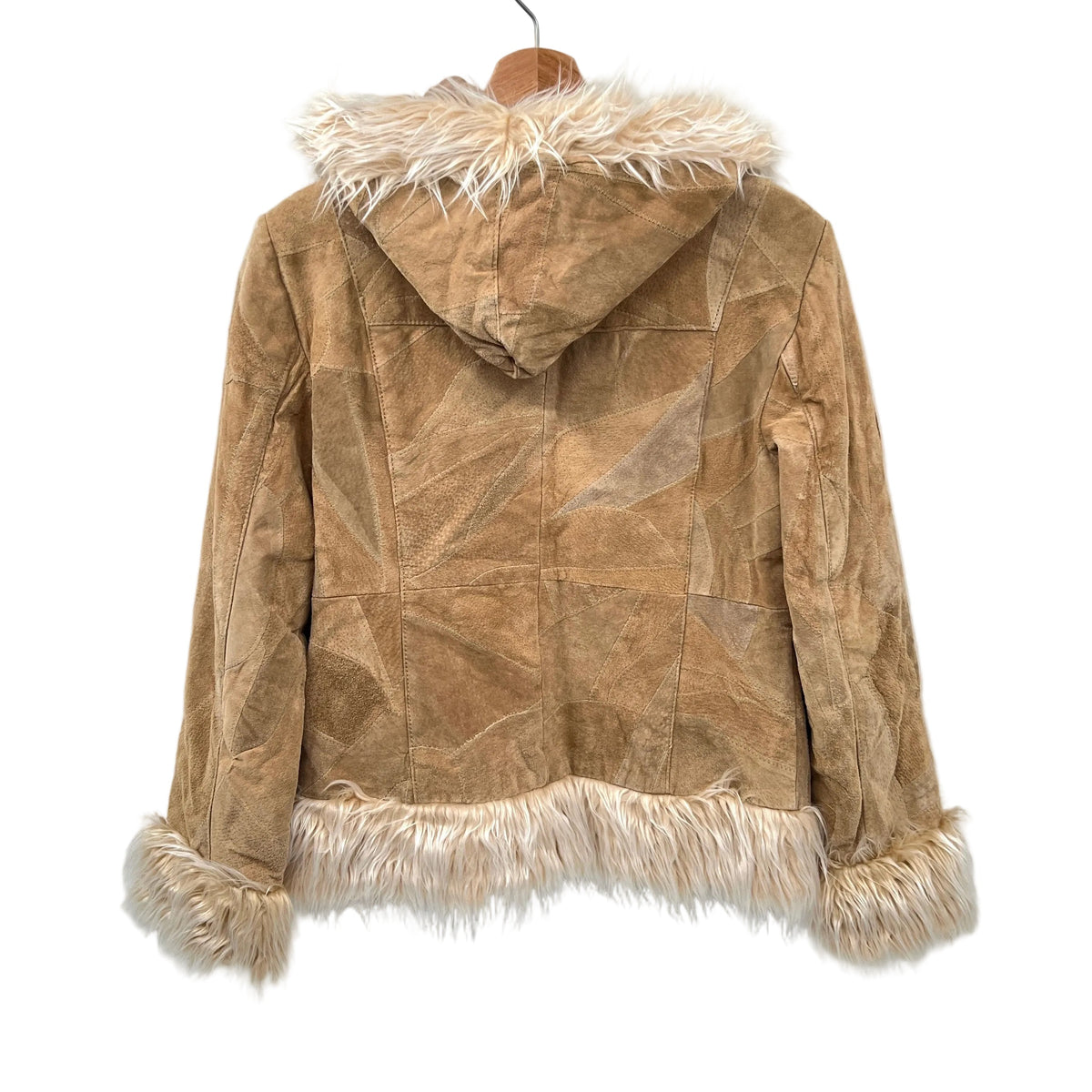 Y2K Penny Lane Style Suede Leather Patches and Faux Fur Trims Jacket