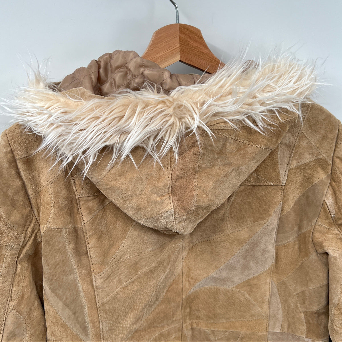 Y2K Penny Lane Style Suede Leather Patches and Faux Fur Trims Jacket