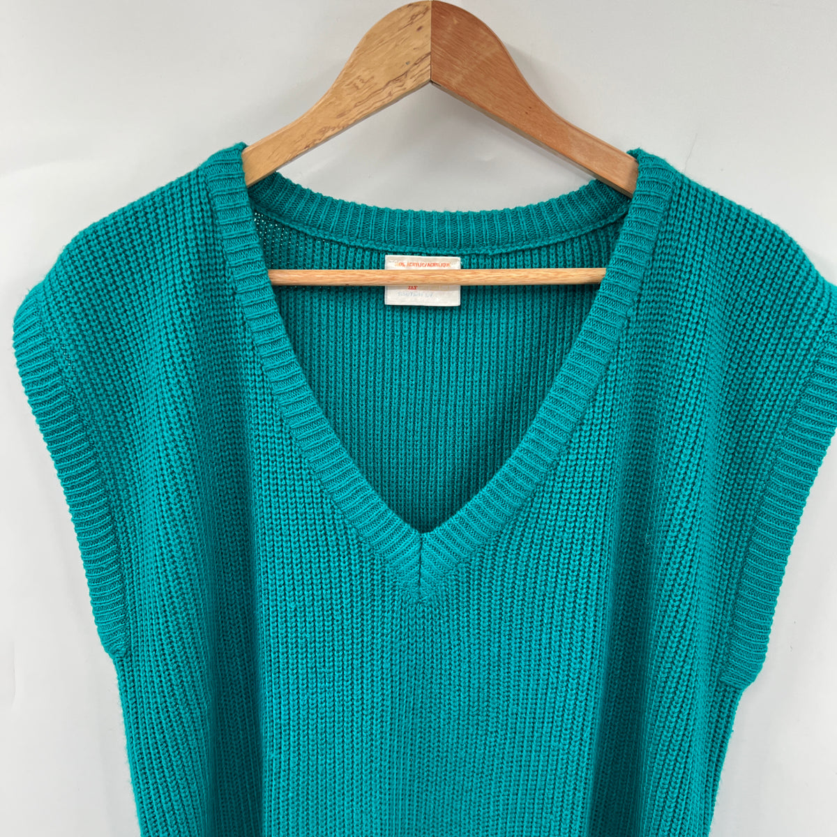 Vintage Acrylic V-neck Teal Sweater Vest