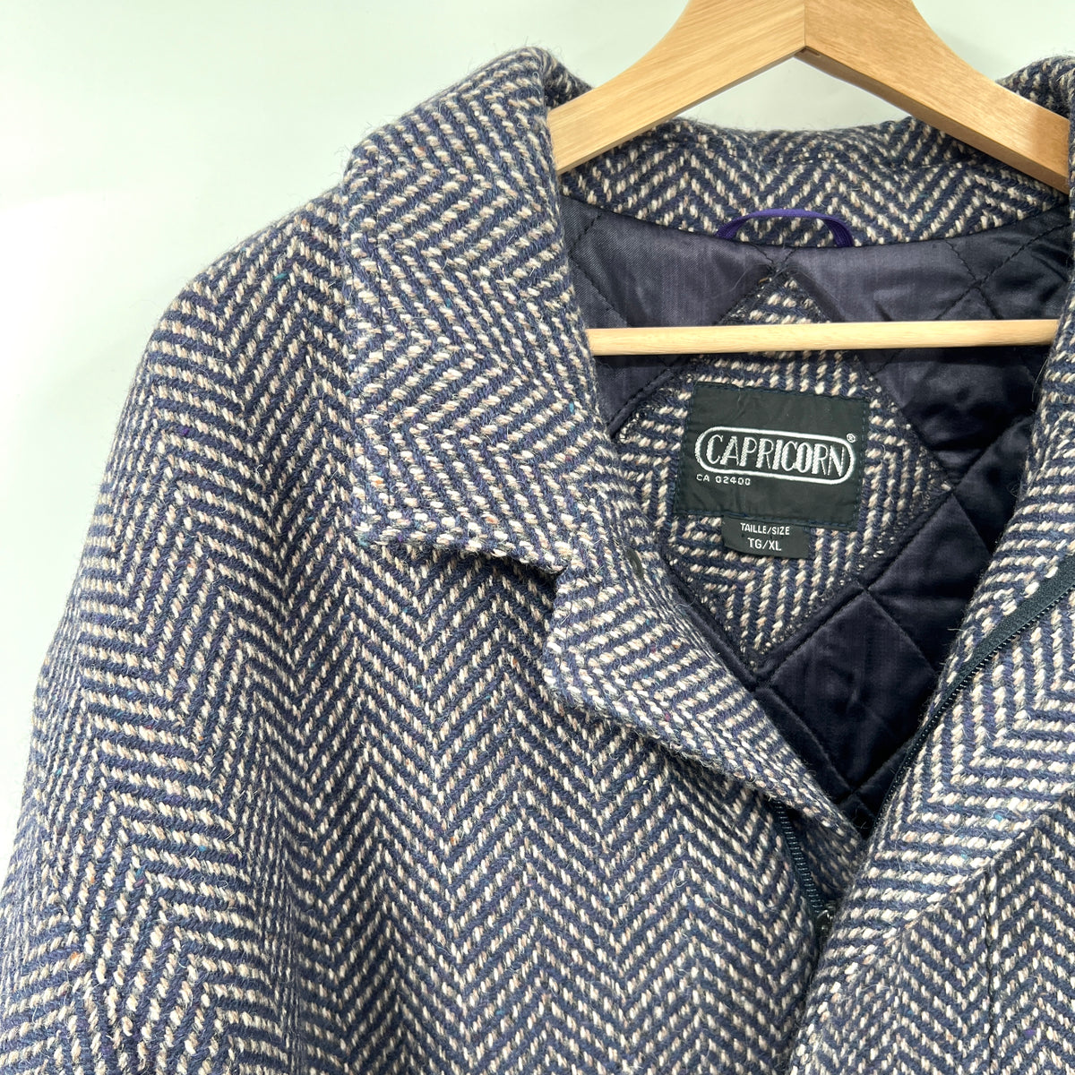 Vintage Herringbone Wool Blend Quilted Liner Jacket