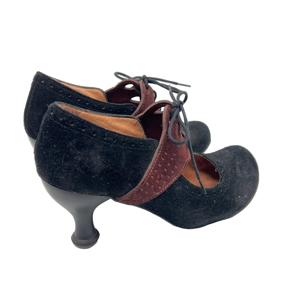 John Fluevog Suede Leather Two Tones Lace Heels Shoes