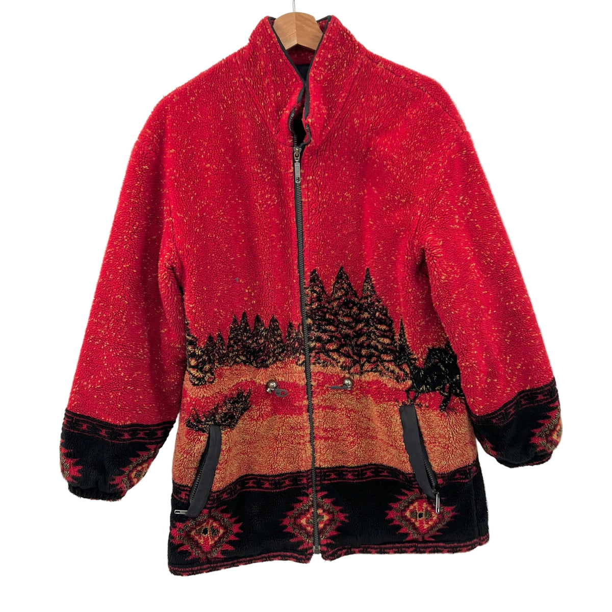 Vintage Horse & Pine Trees Teddy Fleece Jacket
