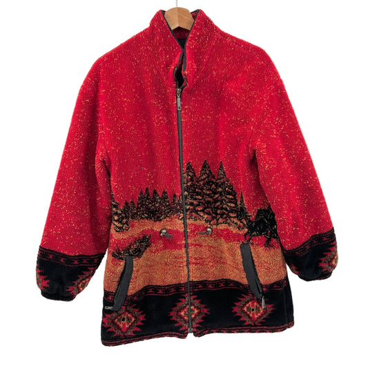 Vintage Horse & Pine Trees Teddy Fleece Jacket