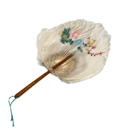 Vintage Feather Painted Hand Fan