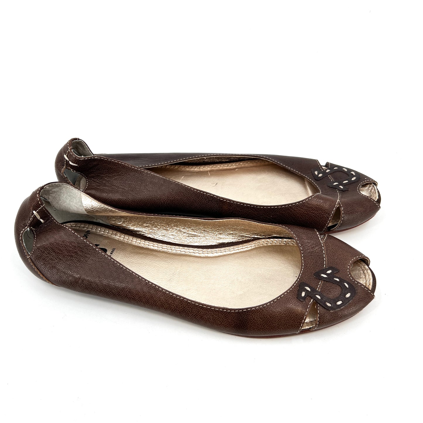 Y2K True Religion Leather Flats Peep-toe Sandals  7.5US