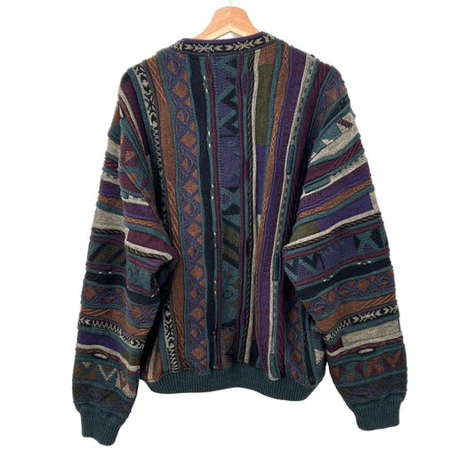 Vintage Tosani 3D Knit and Suede Leather Patchwork Sweater