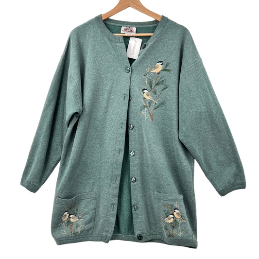 Vintage Birds Print Sweatshirt Cardigan
