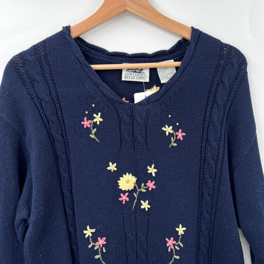 Vintage Northern Reflection Floral Embroidered Cotton Sweater