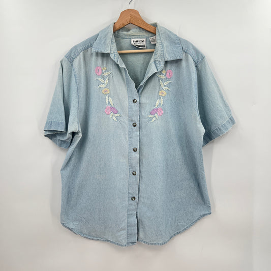 Vintage Floral Embroidered Button Shirt