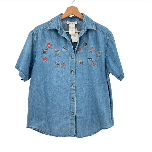 Vintage Embroidered Floral Denim Shirt