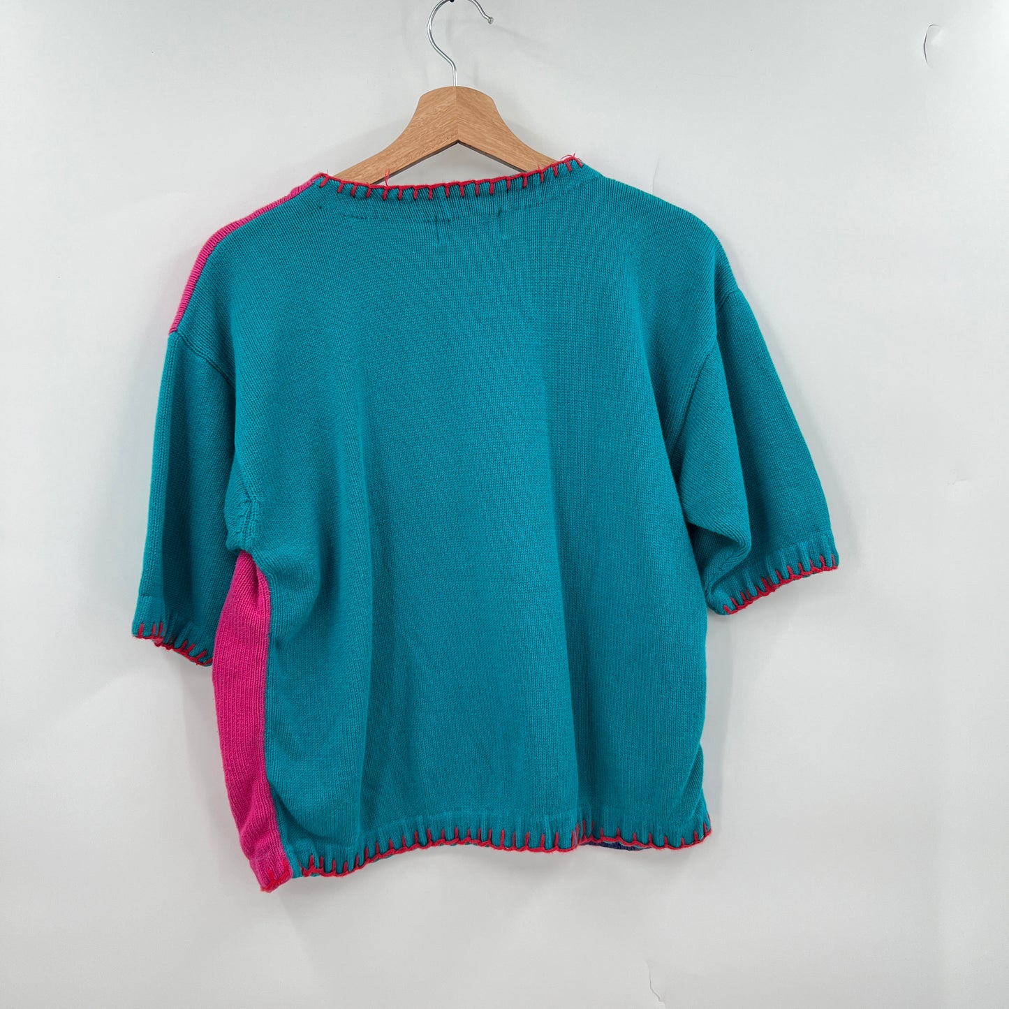 Vintage Colorblock Short Sleeve Sweater Top