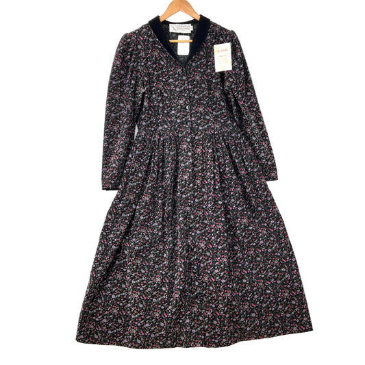Vintage Vicki Lynn Bardon Suttle & Seawinds Corduroy Long Sleeves Midi Floral Dress