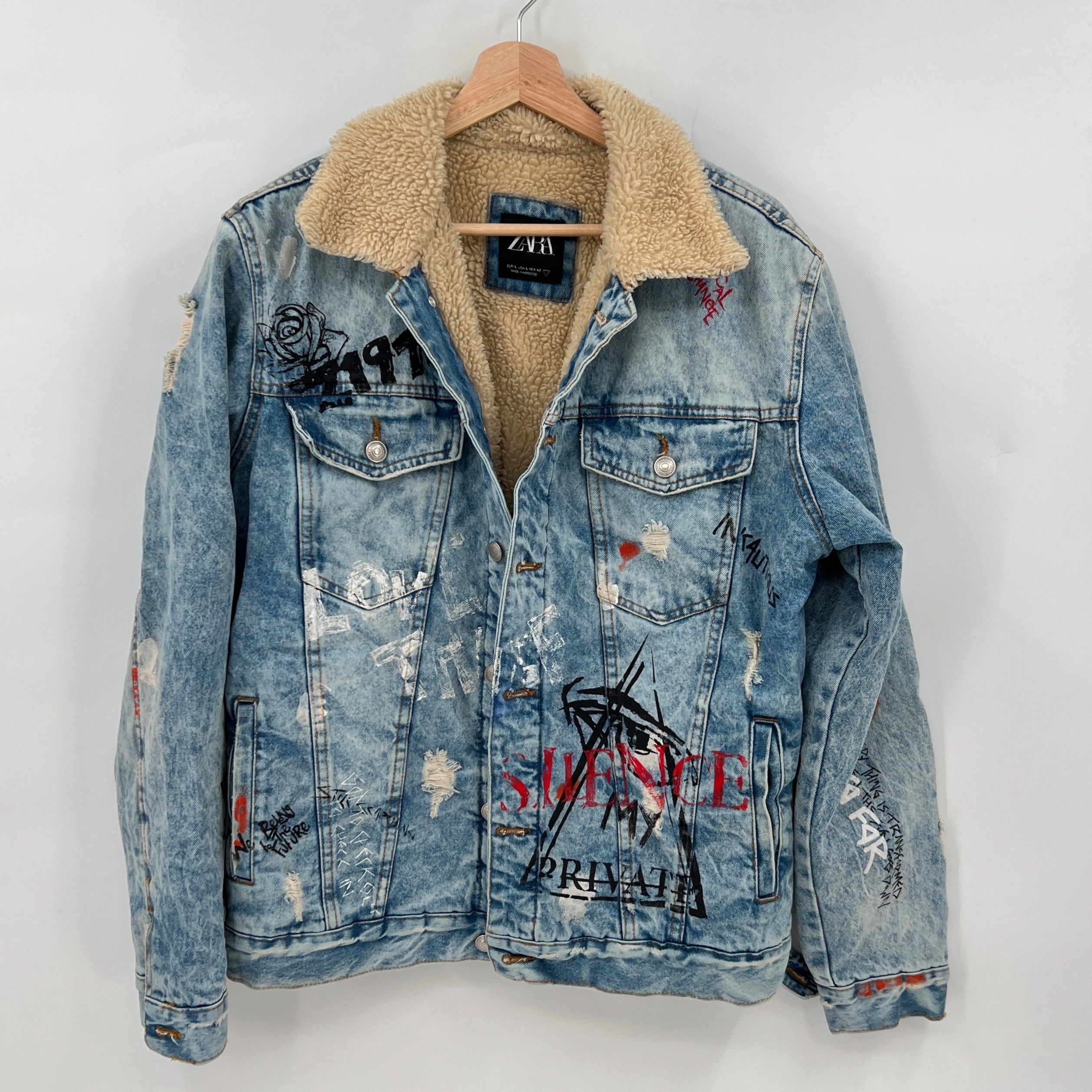 Zara graffiti hot sale denim jacket