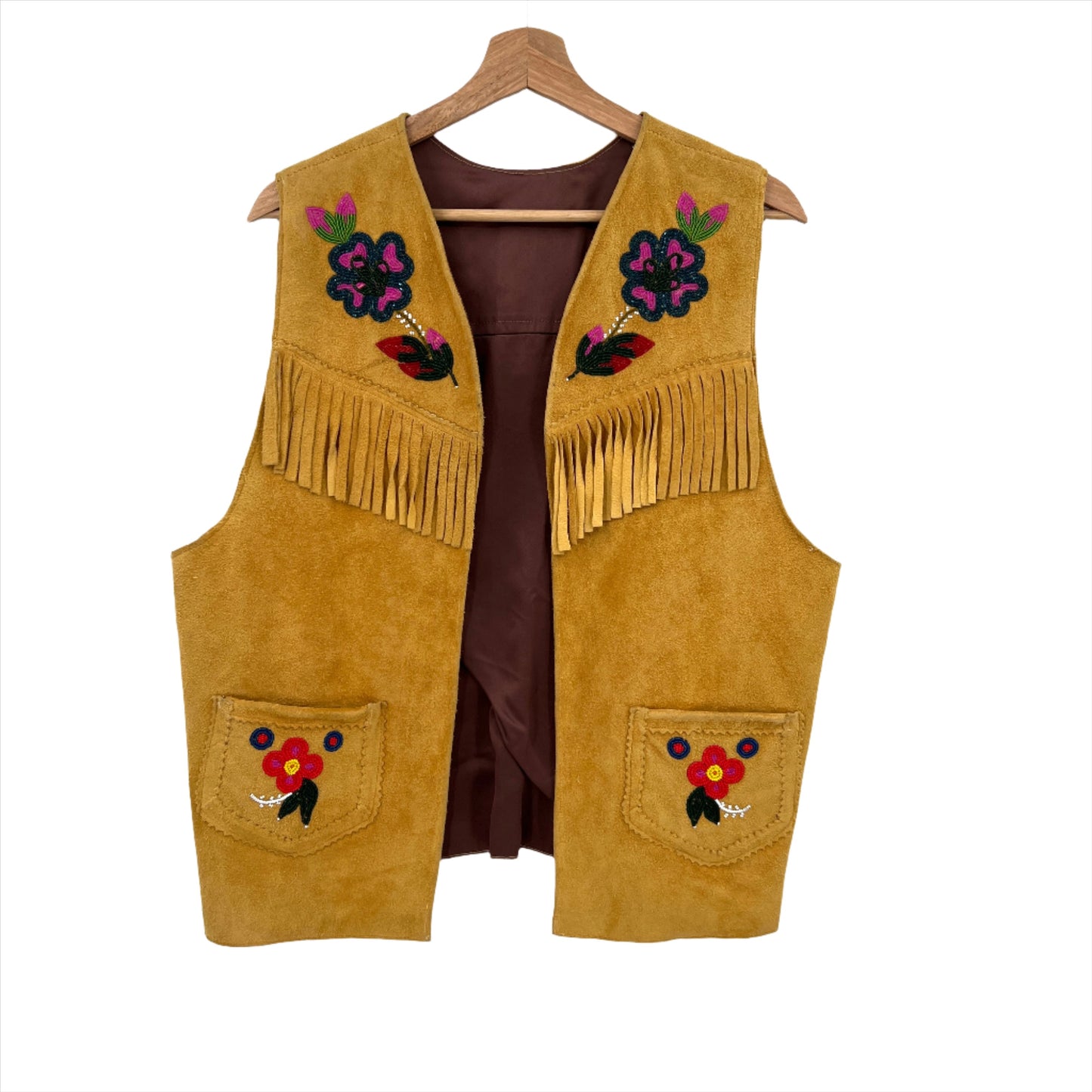 Floral Beaded Suede Leather Vest