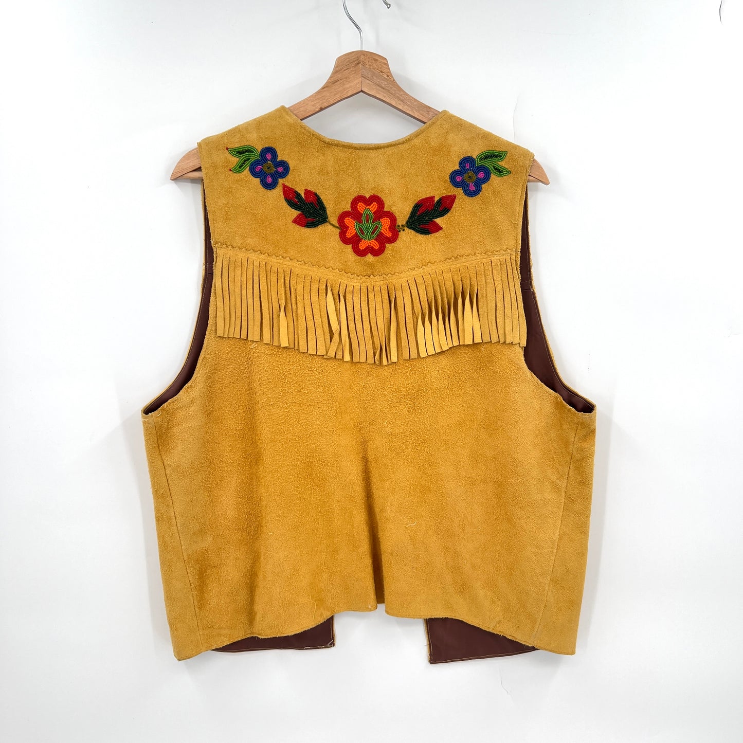 Floral Beaded Suede Leather Vest