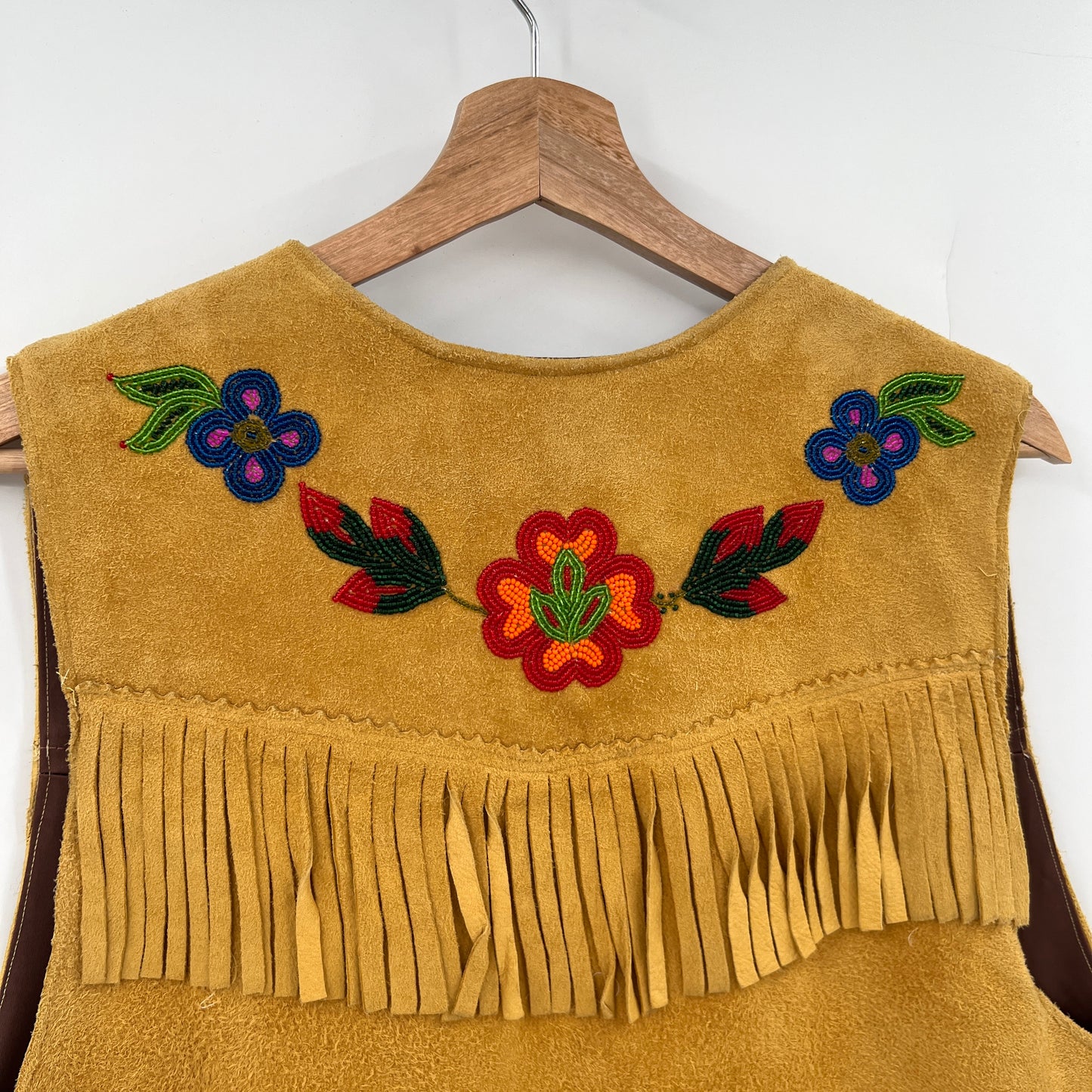 Floral Beaded Suede Leather Vest