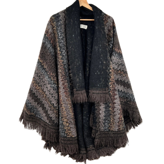 Vintage Oscar De La Renta Collared Fringe Wrap Poncho
