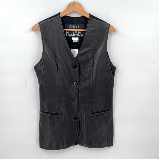 SOLD. Vintage Attitude Pegabo Black Leather Vest M