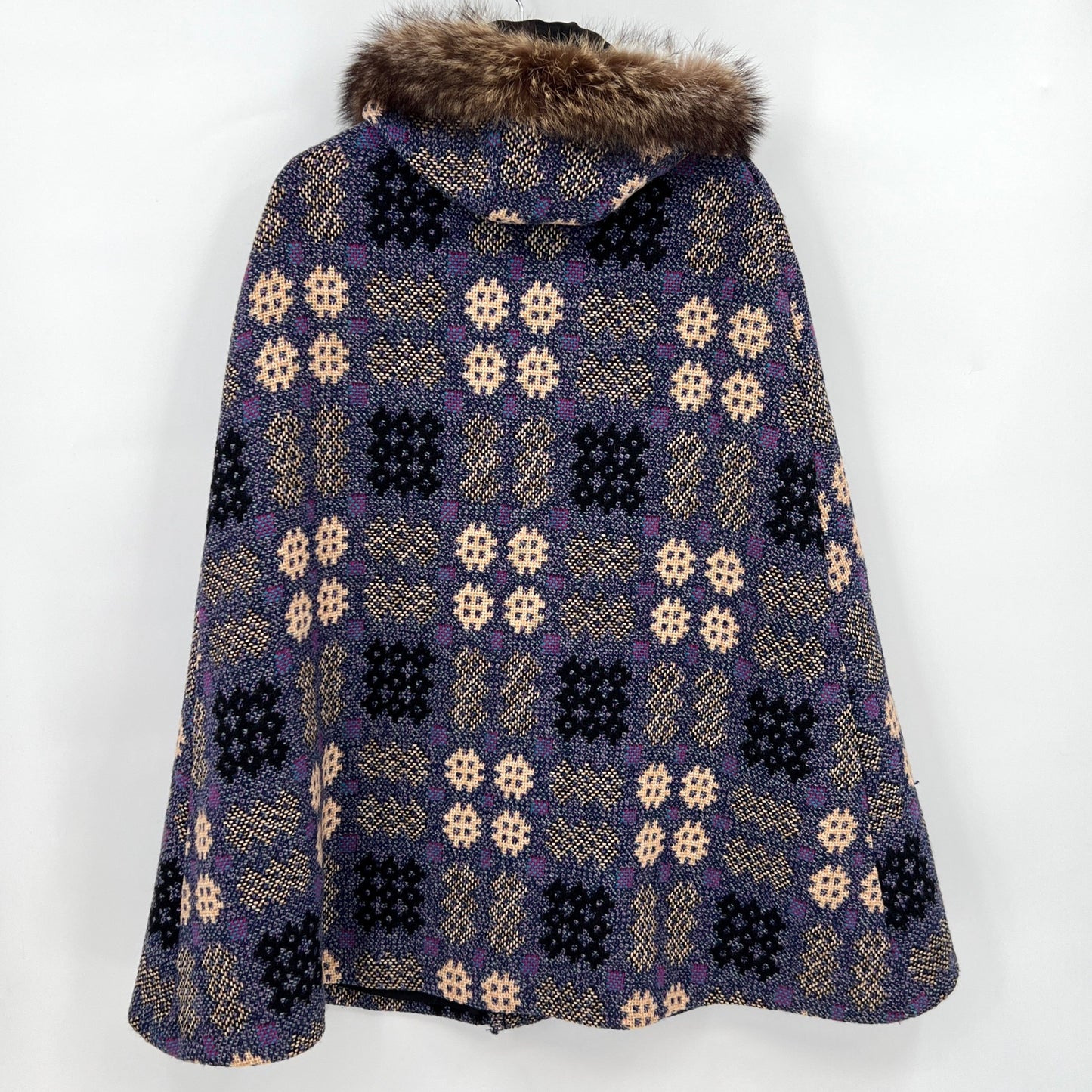 Vintage Wool Fur Trim Hooded Cape XS/S