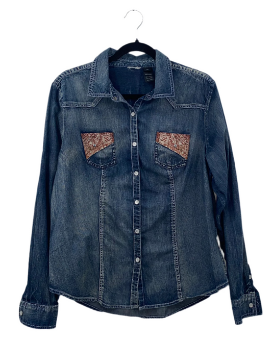 Denim Patched Embellished Button up