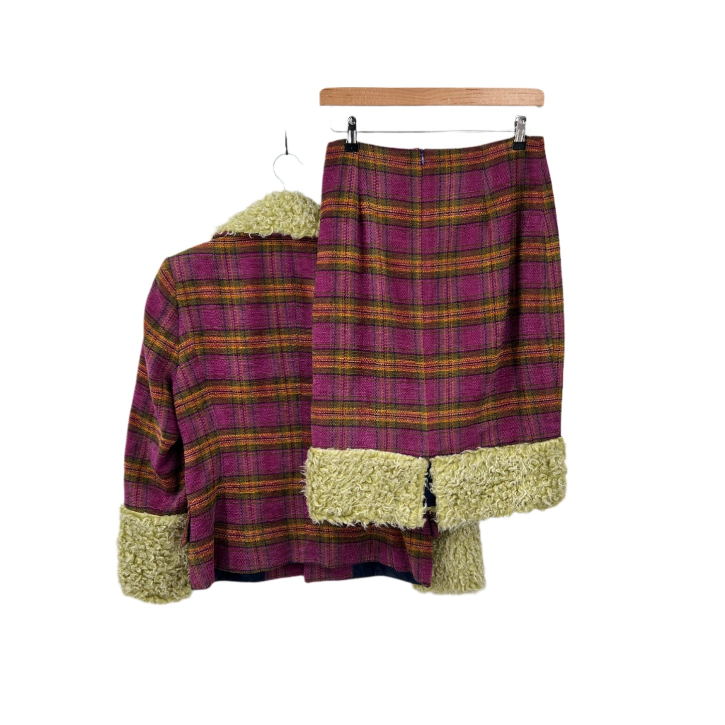 Concrete Clothiers Faux Fur Plaid Skirt & Blazer Set