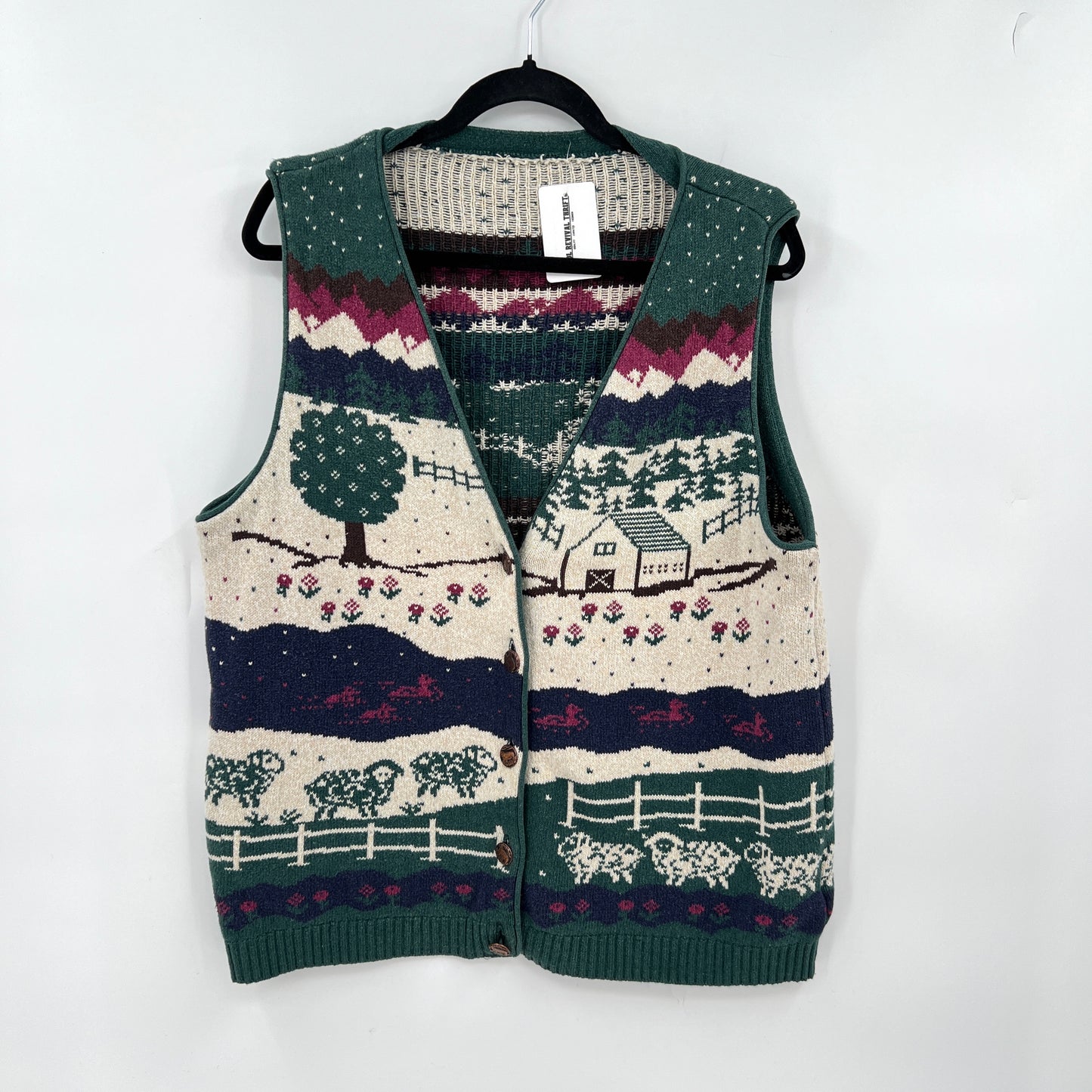 Vintage Farm Theme Knitted Vest L
