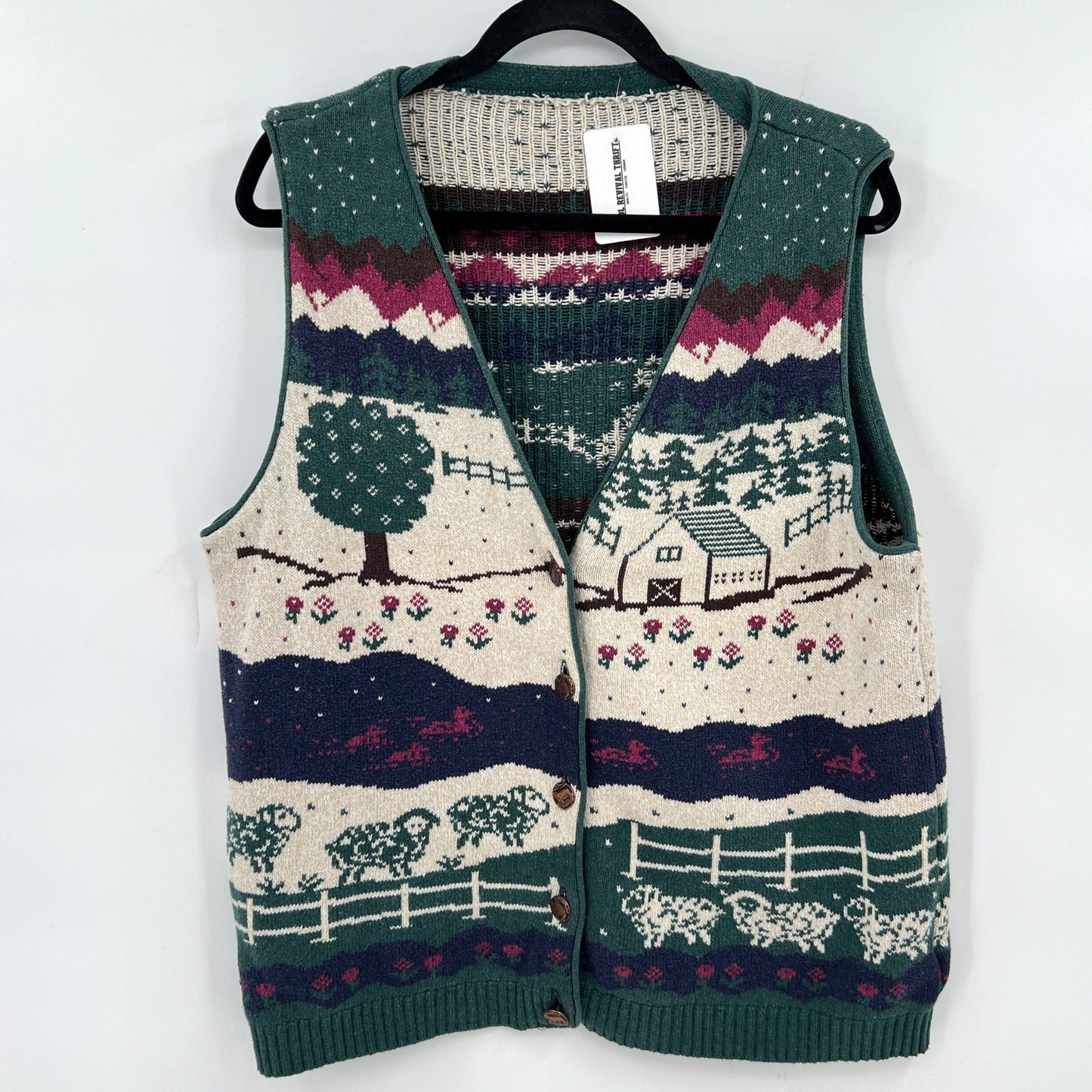 Vintage Farm Theme Knitted Vest L