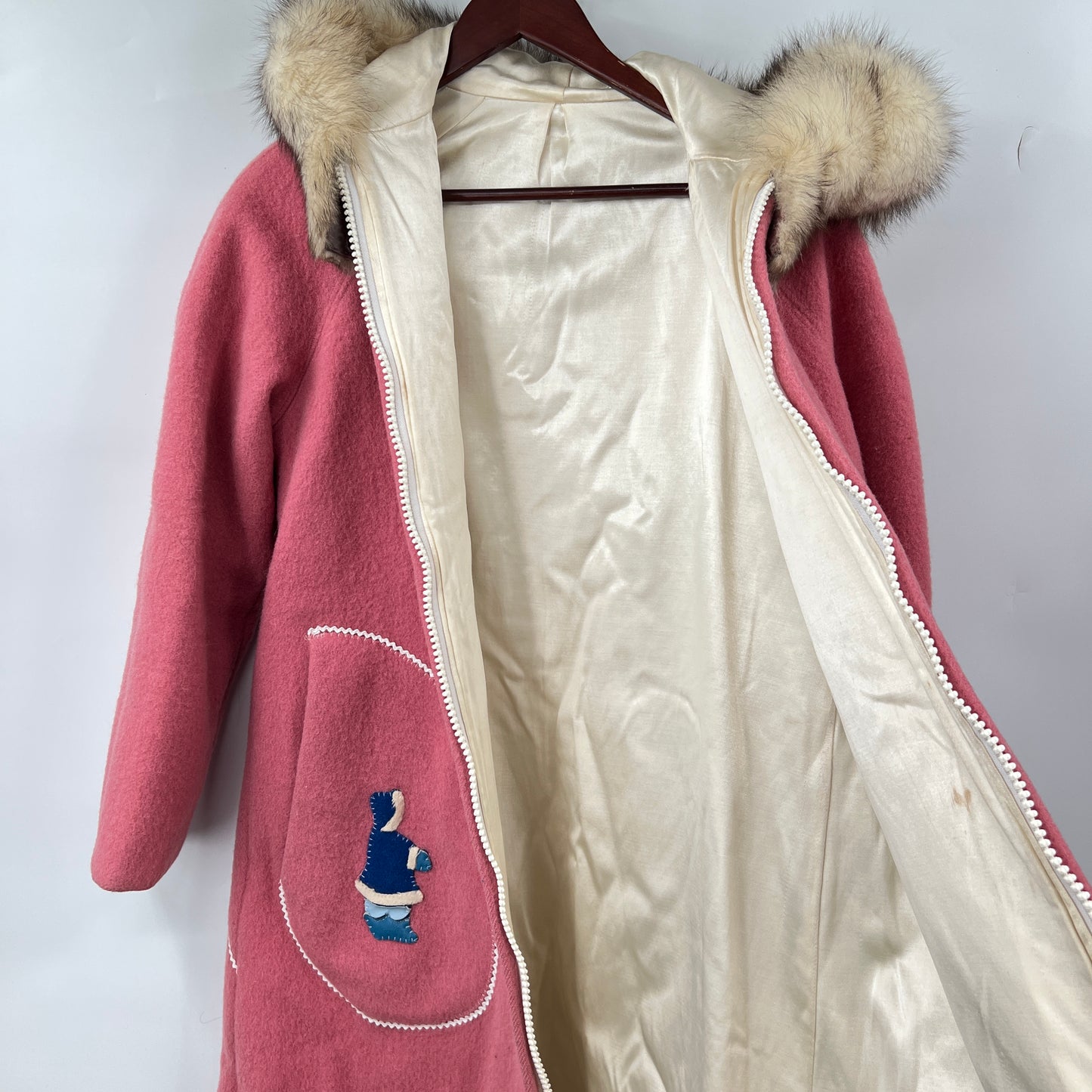 Vintage Wool Fur Hooded Coat