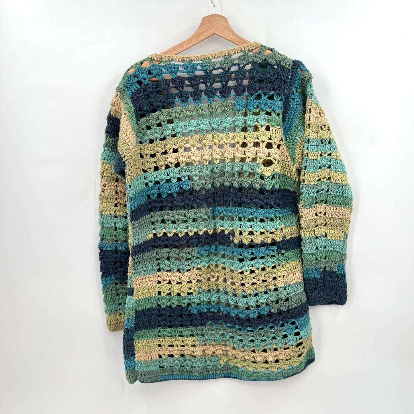 SOLD. Crochet Long Open cardigan S
