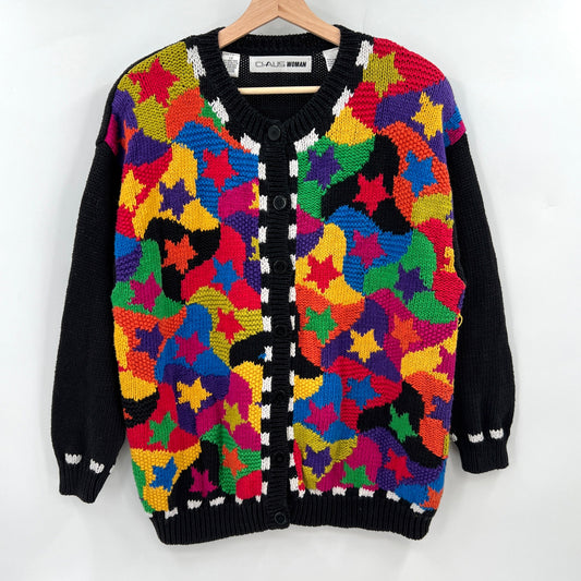 SOLD. Vintage Chaus Woman Color Block Stars Cardigan XL