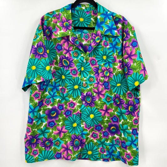 Vintage Bright Floral Tropical Shirt XL