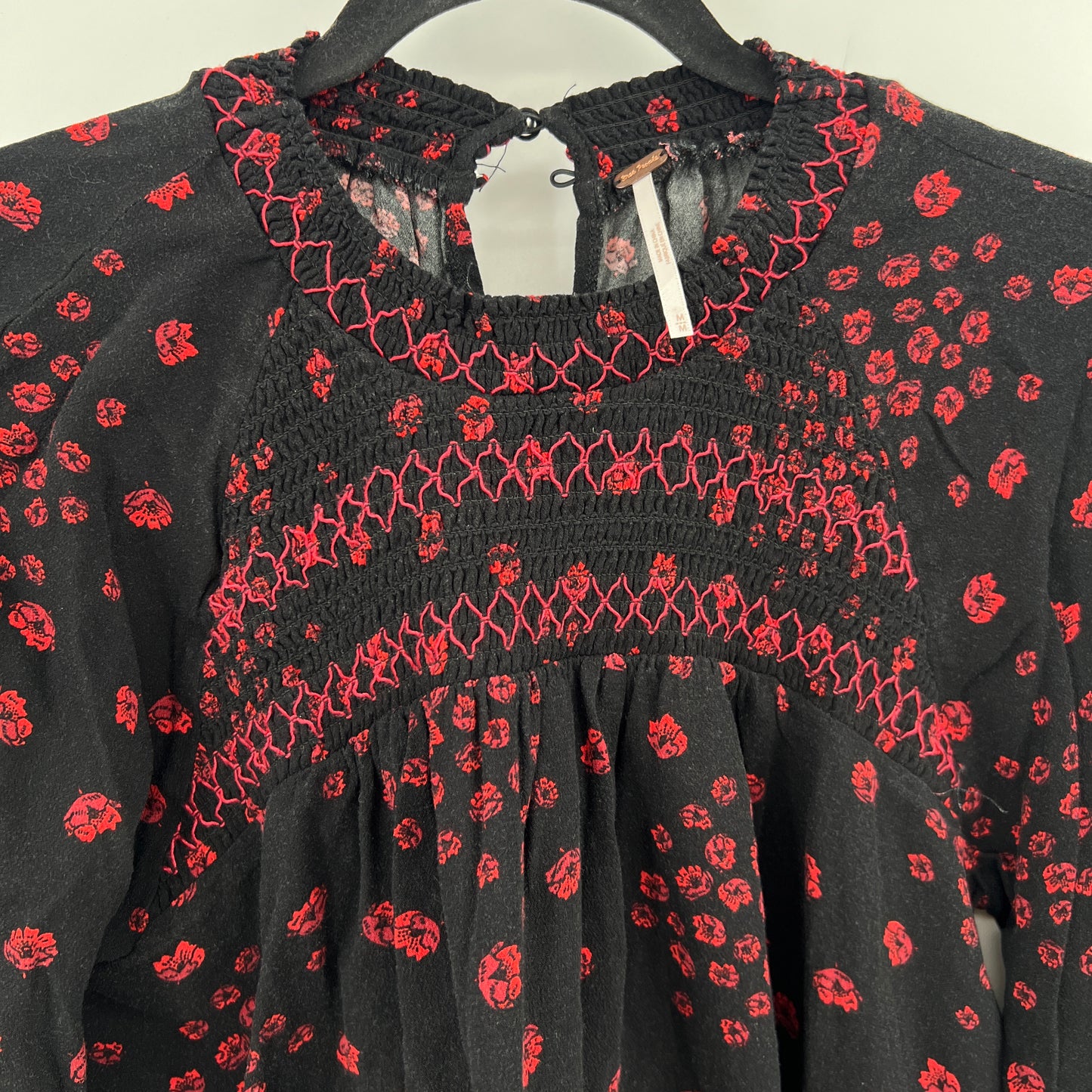 Free People Red Floral Long Sleeves Top M