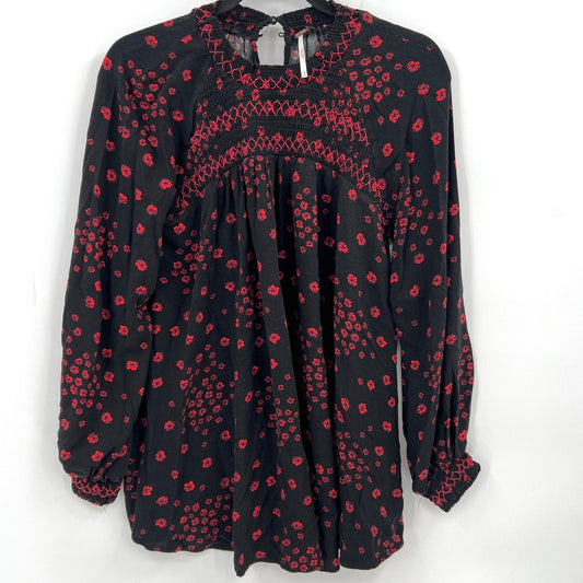 Free People Red Floral Long Sleeves Top M