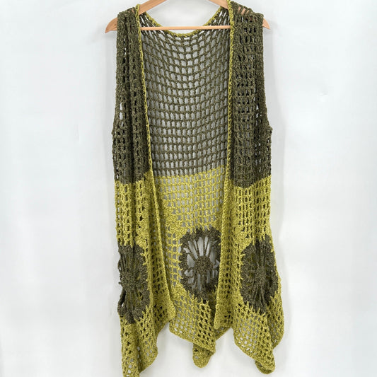 SOLD.Crotchet Loose Knit Long Open Vest O/S