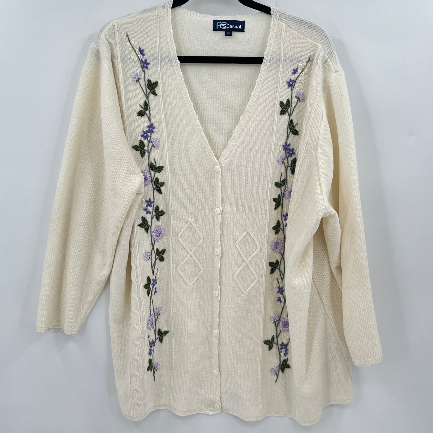 SOLD. Vintage Chenille Embroidered Cardigan 3X
