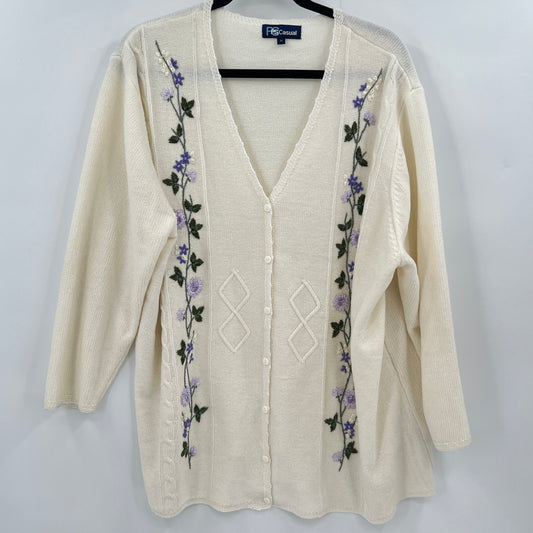 SOLD. Vintage Chenille Embroidered Cardigan 3X