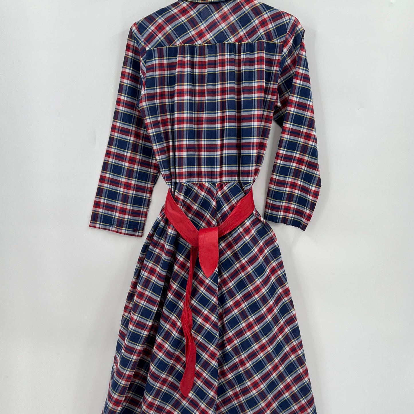 SOLD. Vintage Lancy G Plaid Belted Dress S/M