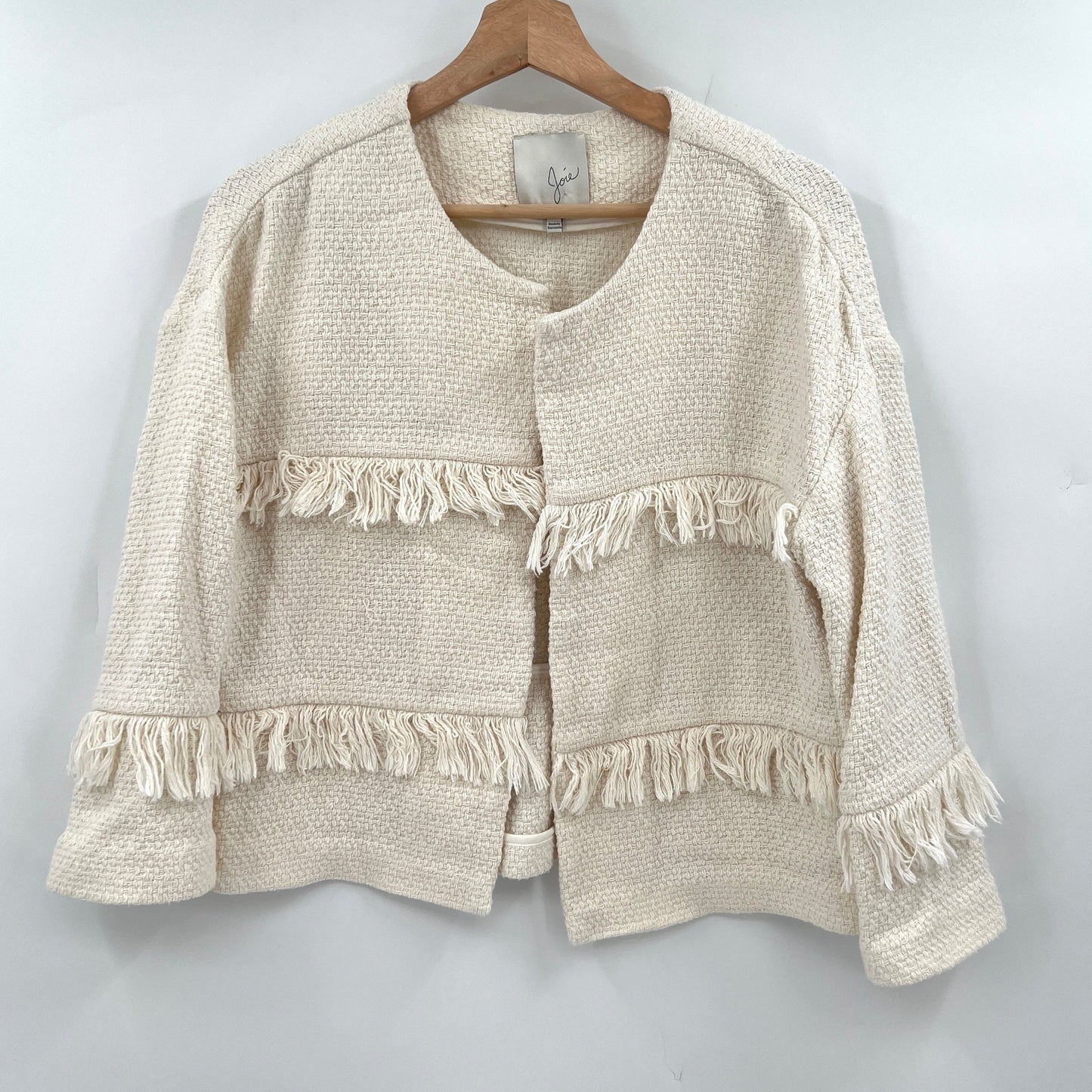 SOLD. Joie Fringe 3/4 Sleeves Open Blazer L