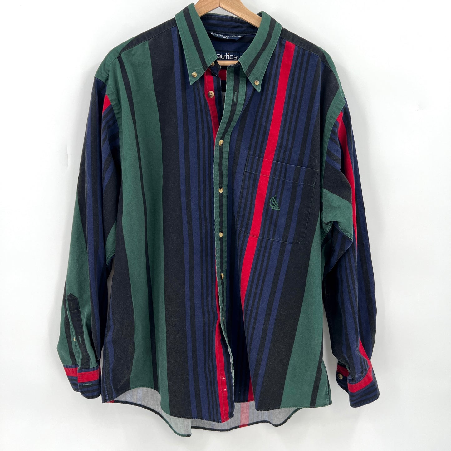 Vintage Nautica Vertical Stripes Button Down Shirt L